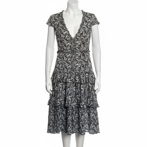 Marissa Webb Grey Silk Ruffle Tiered Midi Dress Size XS Victorian Goth Romantic